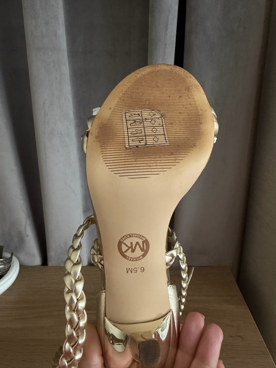 Michael Kors Metallic Gold Braided Strap Stiletto Heel Sandals - Picture 5 of 5